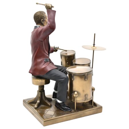 veronese davulcu biblo, caz müzisyeni heykel, davul çalan figür, müzik temalı dekor, retro biblo, davul seti figürü, dekoratif müzik objesi, polirezin caz figürü, müzikseverlere hediye, aydınartshop
