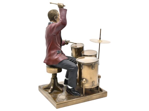 veronese davulcu biblo, caz müzisyeni heykel, davul çalan figür, müzik temalı dekor, retro biblo, davul seti figürü, dekoratif müzik objesi, polirezin caz figürü, müzikseverlere hediye, aydınartshop