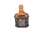 Kitaplık Üzerinde Kedi Figürü – 17 cm Dekoratif Obje