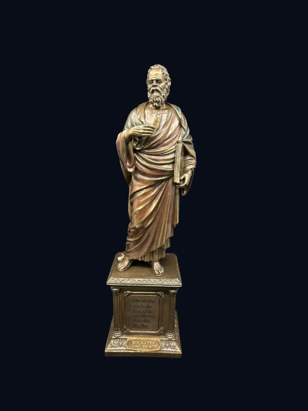 sokrates heykeli, filozof biblo, antik yunan düşünür, bronz görünümlü figür, felsefi dekorasyon, kitaplık süsü, akademik hediye, dekoratif heykel, klasik düşünür figürü, entelektüel dekor, öğretmene hediye, anlamlı biblo, aydınartshop