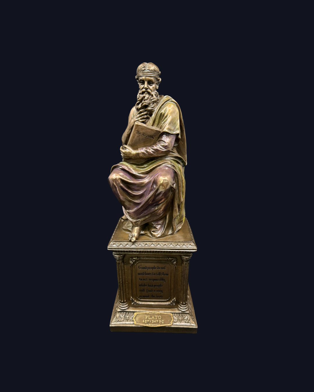 plato heykeli, eflatun biblo, filozof figürü, dekoratif heykel, bronz görünümlü biblo, entelektüel dekor, ofis aksesuarı, kitaplık süsü, felsefi hediye, klasik dekor objesi, düşünür heykeli, sanat biblosu, aydınartshop